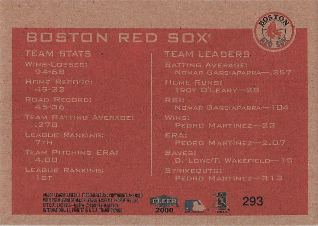 2000 Fleer Tradition Baseball Boston Red Sox #293