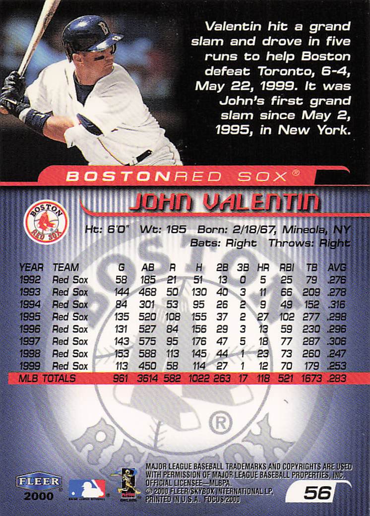 2000 Fleer Focus Baseball John Valentin #56