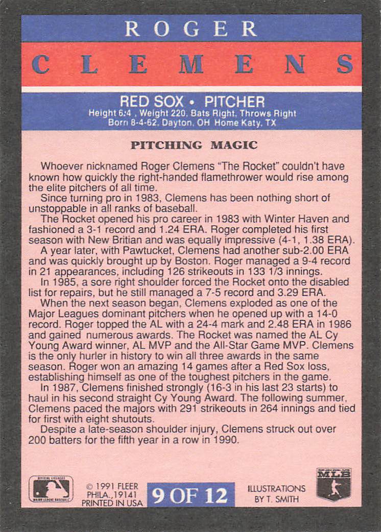 1991 Fleer Baseball Pro-Visions Roger Clemens #9