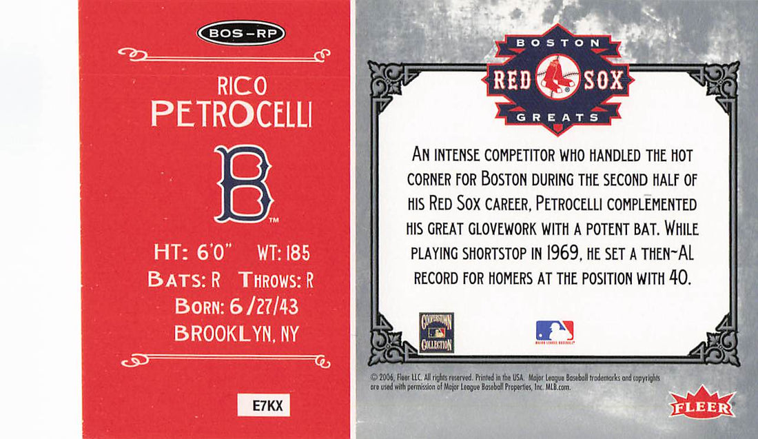 2006 Fleer Greats of the Game Baseball Red Sox Greats Rico Petrocelli #BOS-RP
