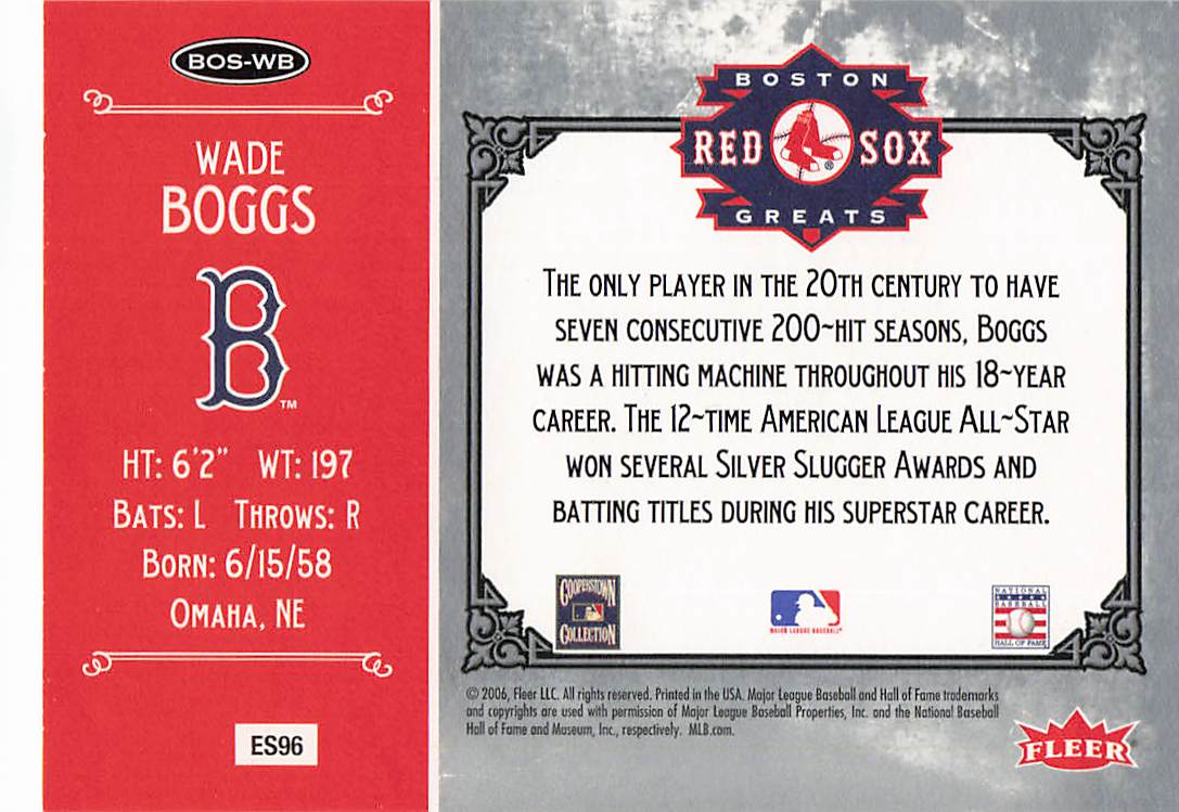 2006 Fleer Greats of the Game Baseball Red Sox Greats Wade Boggs #BOS-WB