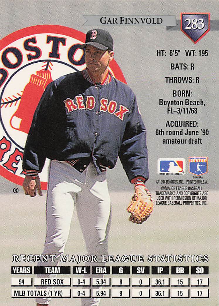 1995 Donruss Baseball Gar Finnvold #283