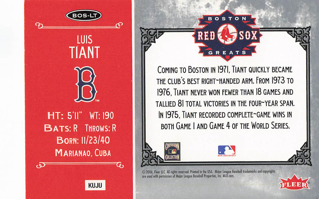 2006 Fleer Greats of the Game Baseball Red Sox Greats Luis Tiant #BOS-LT