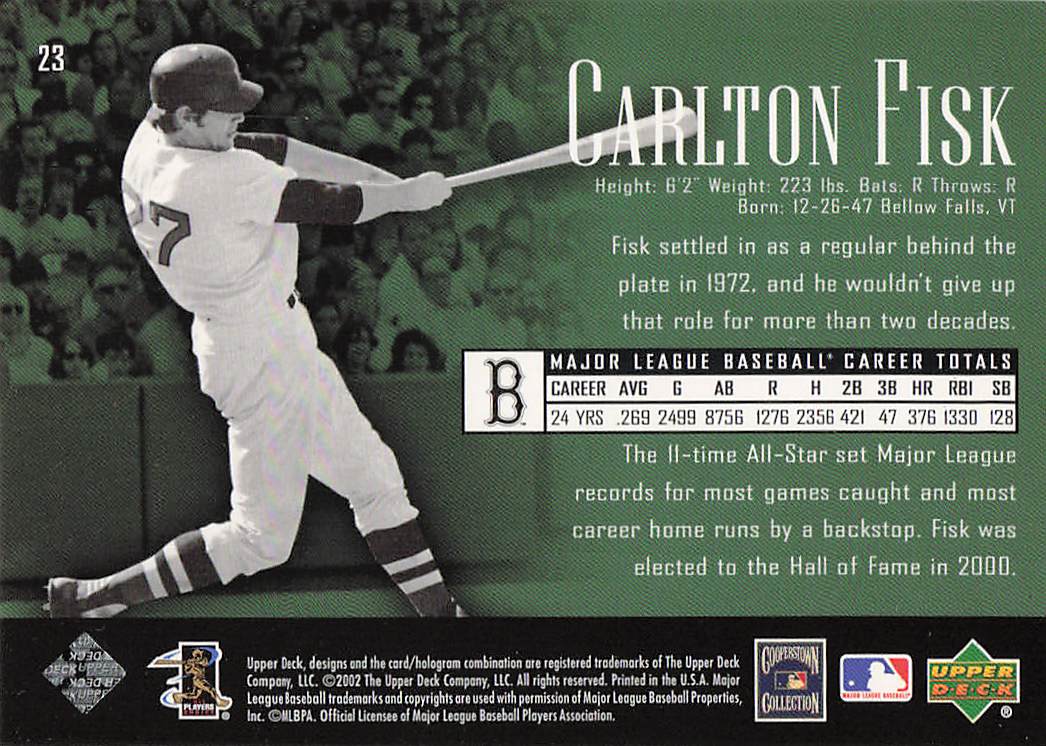2002 Upper Deck Piece of History Baseball Carlton Fisk #23