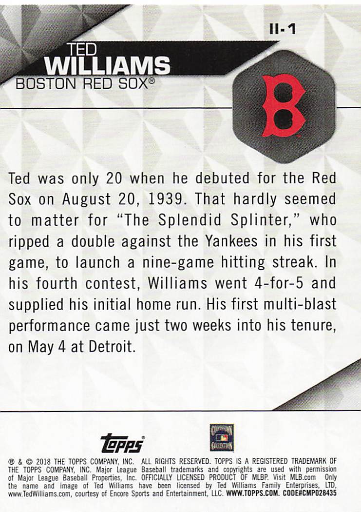 2018 Topps Baseball Instant Impact Ted Williams #II-1