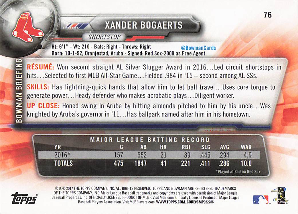 2017 Bowman Baseball Xander Bogaerts #76