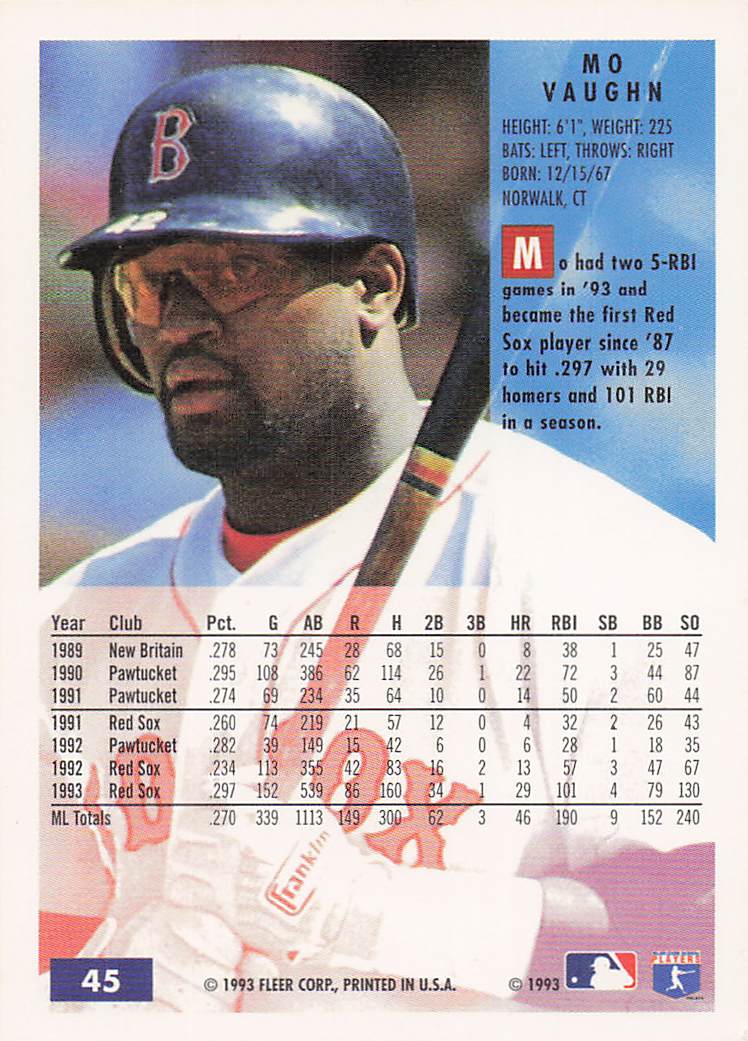 1994 Fleer Baseball Mo Vaughn #45