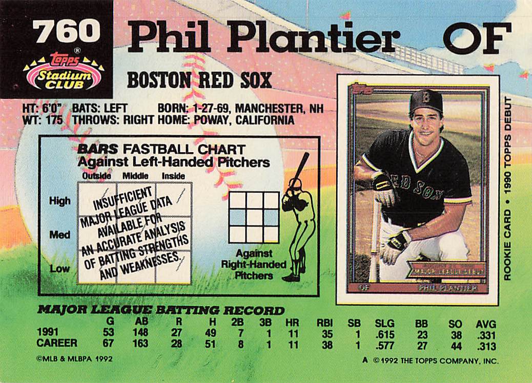 1992 Stadium Club Baseball Phil Plantier #760b