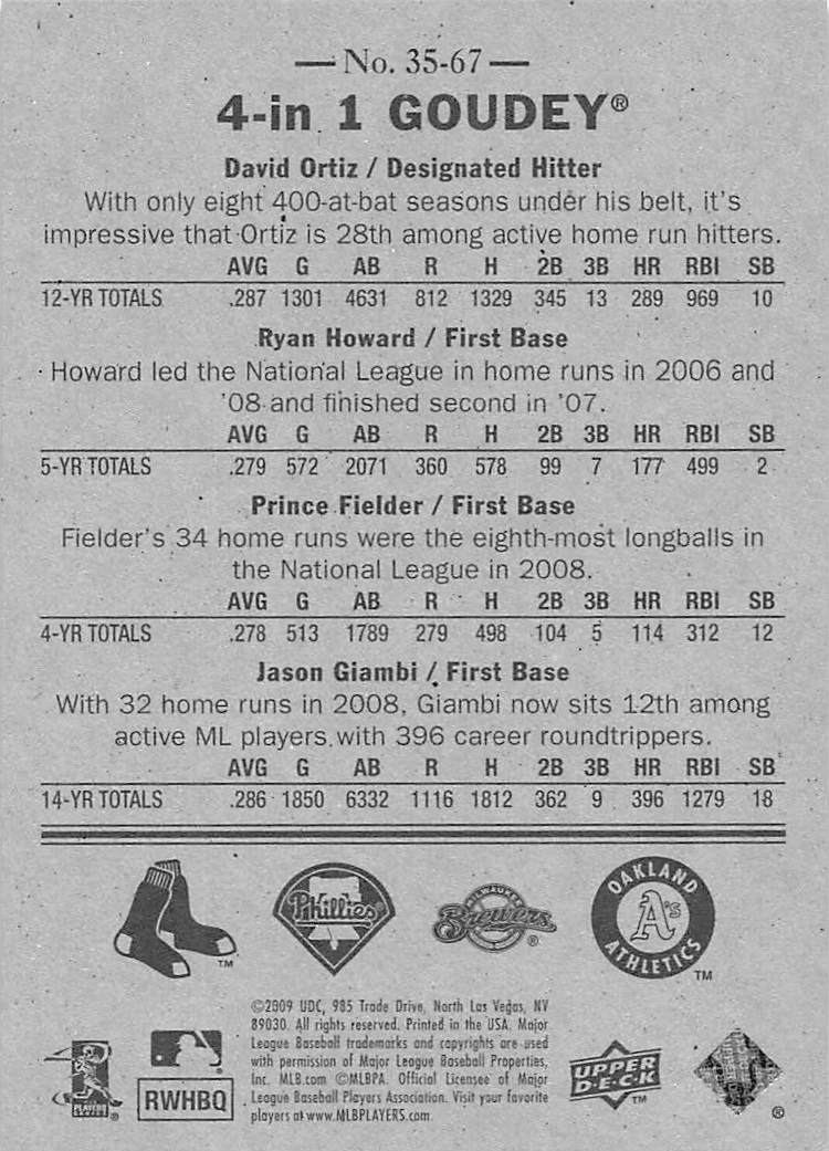 2009 Upper Deck Goudey 4-in-1 Blue Ortiz / Howard / Fielder / Giambi #35-67