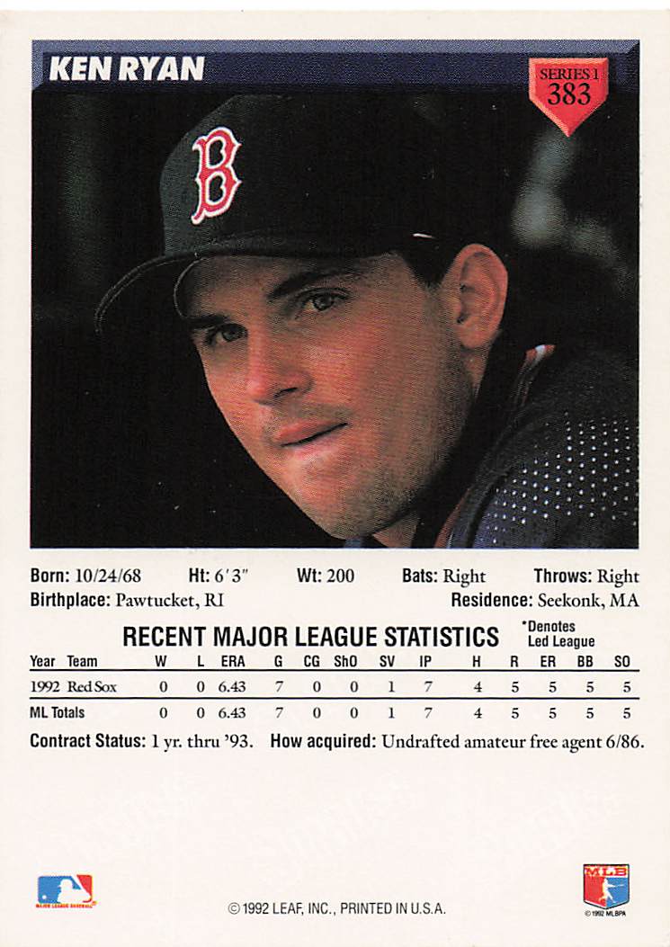 1993 Donruss Baseball Ken Ryan #383 Rookie