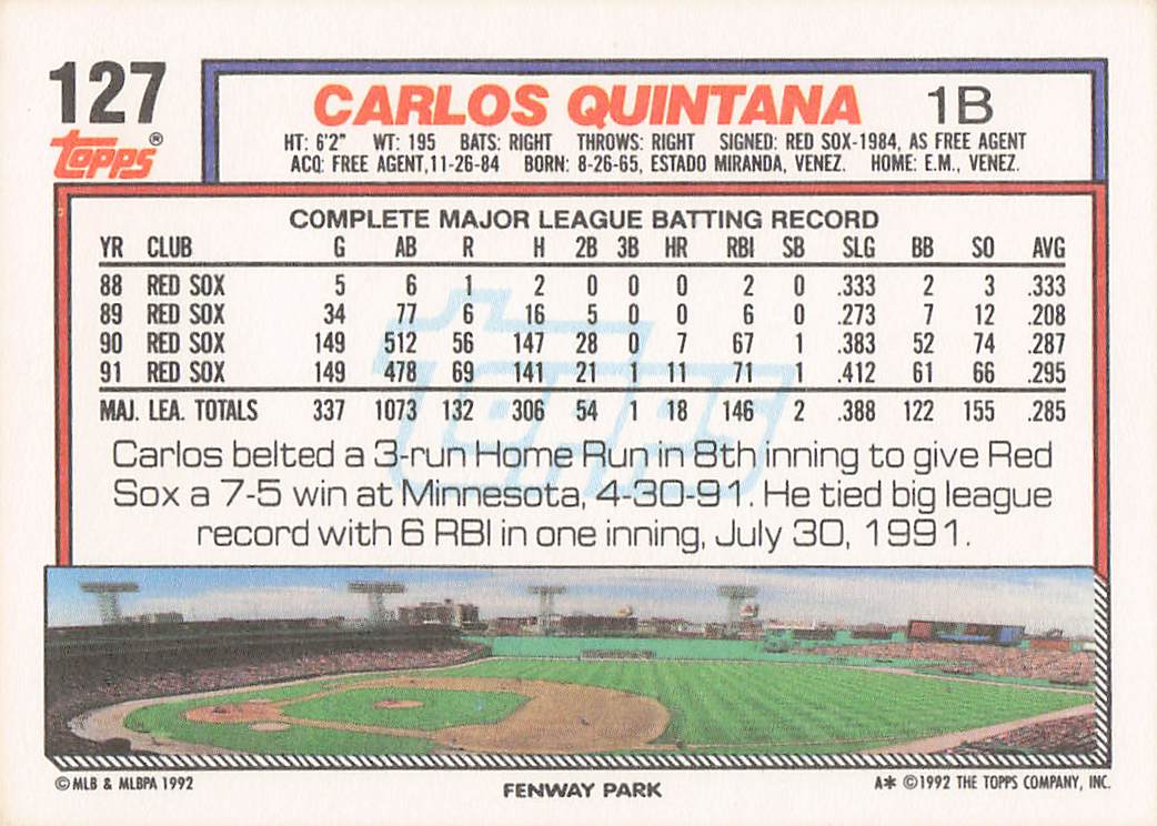 1992 Topps Baseball Carlos Quintana #127