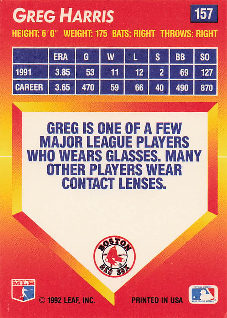 1992 Triple Play Baseball Greg Harris #157
