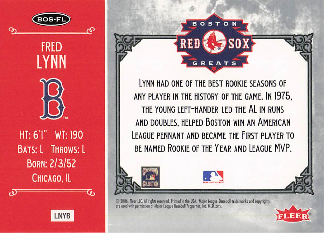 2006 Fleer Greats of the Game Baseball Red Sox Greats Fred Lynn #BOS-FL