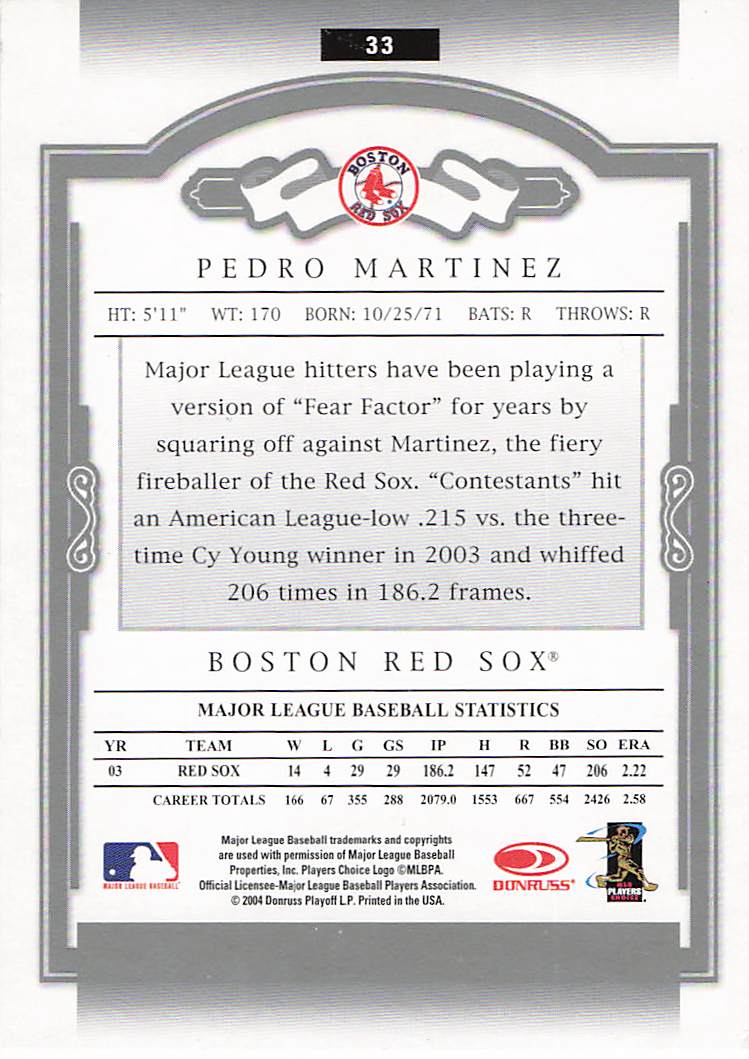 2004 Donruss Classics Baseball Pedro Martinez #33