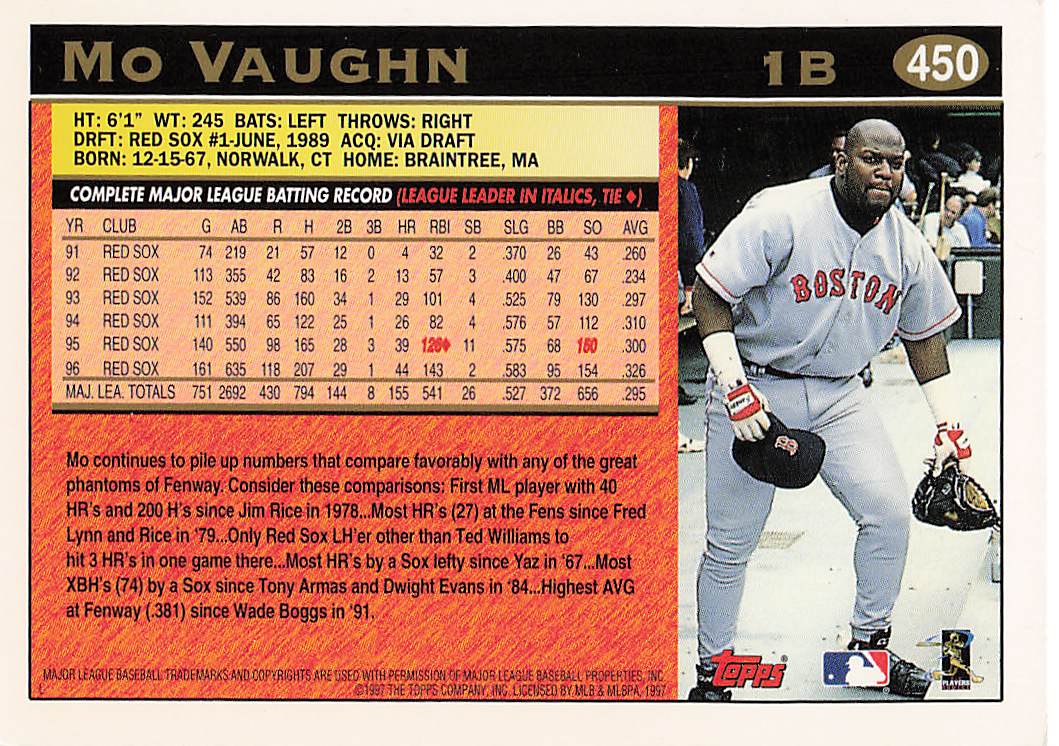 1997 Topps Baseball Mo Vaughn #450