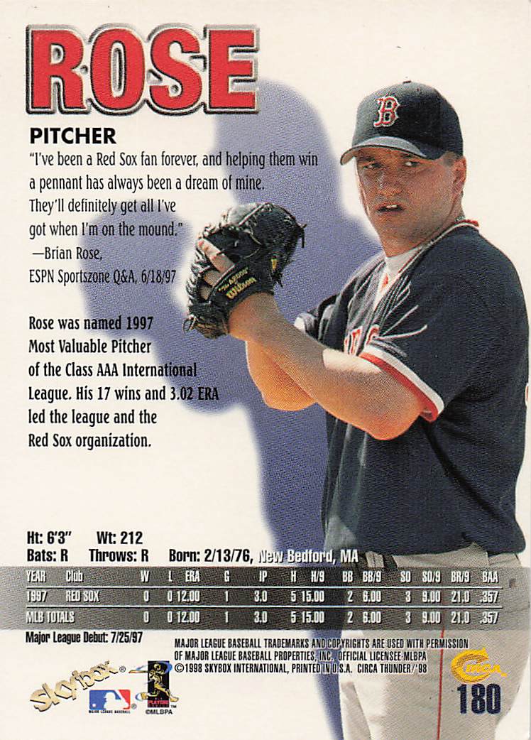 1998 Circa Thunder Baseball Brian Rose #180
