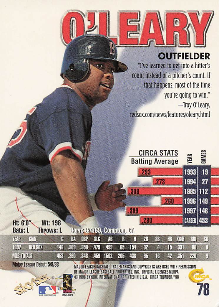 1998 Circa Thunder Baseball Troy O'Leary #78