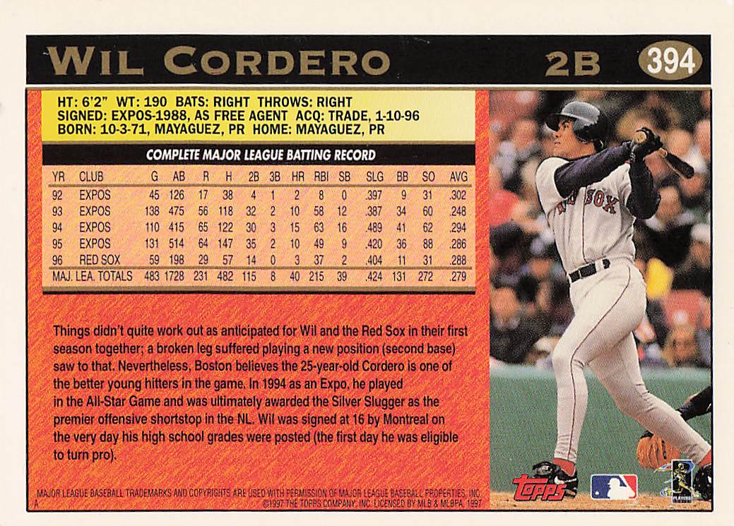 1997 Topps Baseball Wil Cordero #394