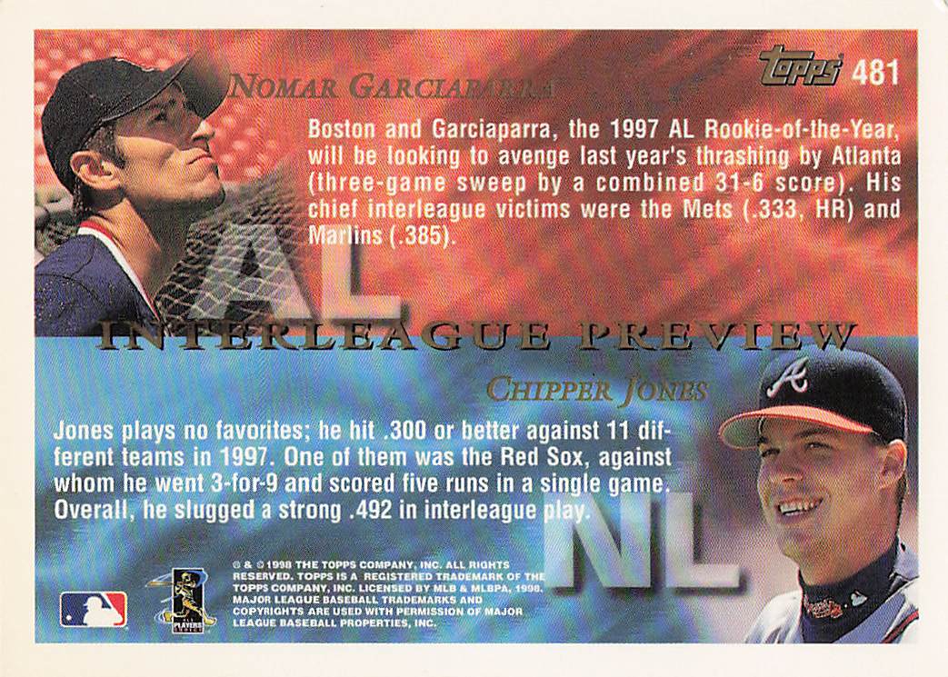 1998 Topps Baseball Chipper Jones / Nomar Garciaparra IPV #481