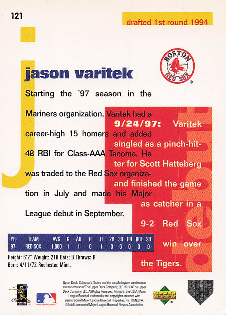 1998 Collector's Choice Baseball Jason Varitek #121b