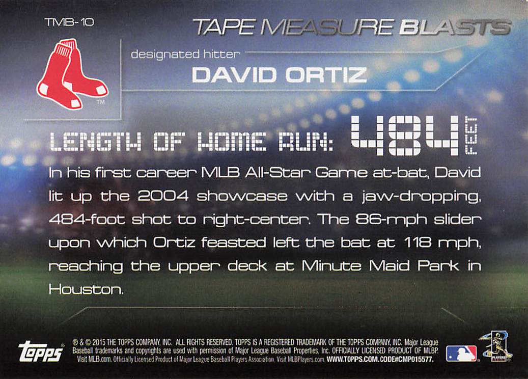 2015 Topps Update Baseball Tape Measure Blasts David Ortiz #TMB-10
