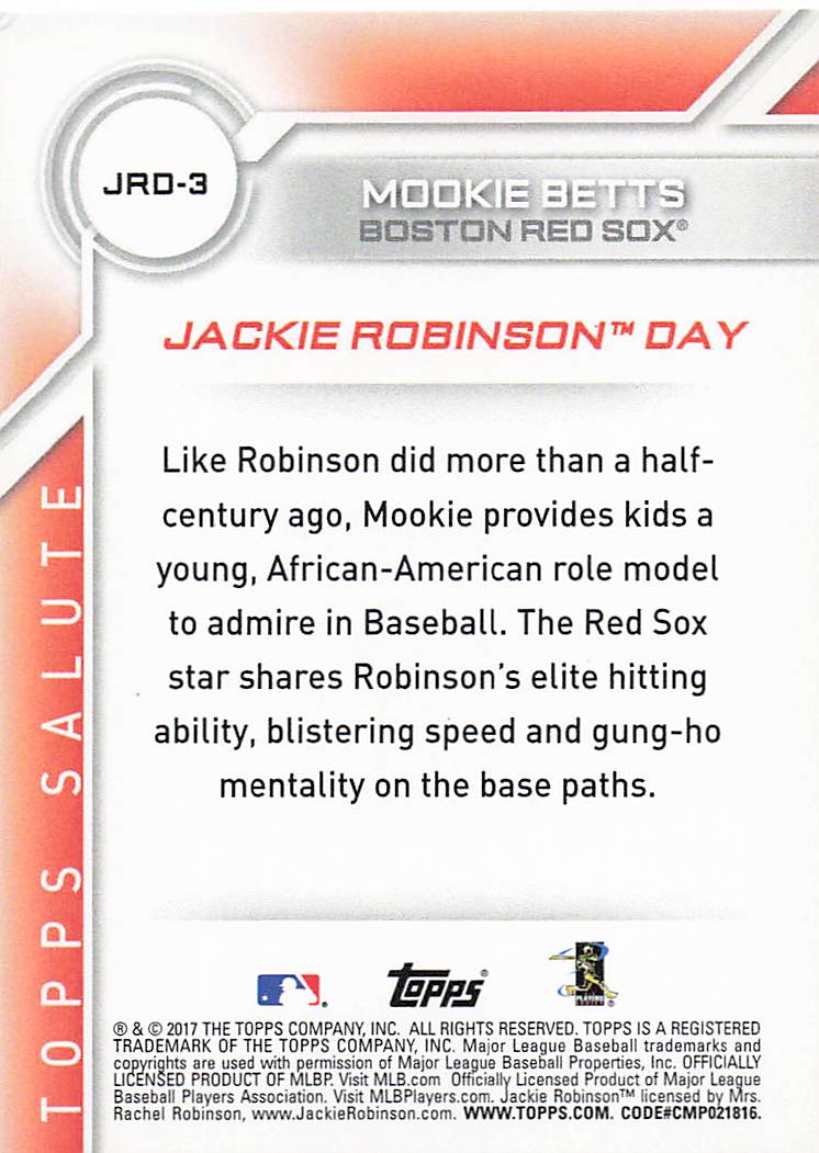 2017 Topps Baseball Jackie Robinson Day Mookie Betts #JRD-3