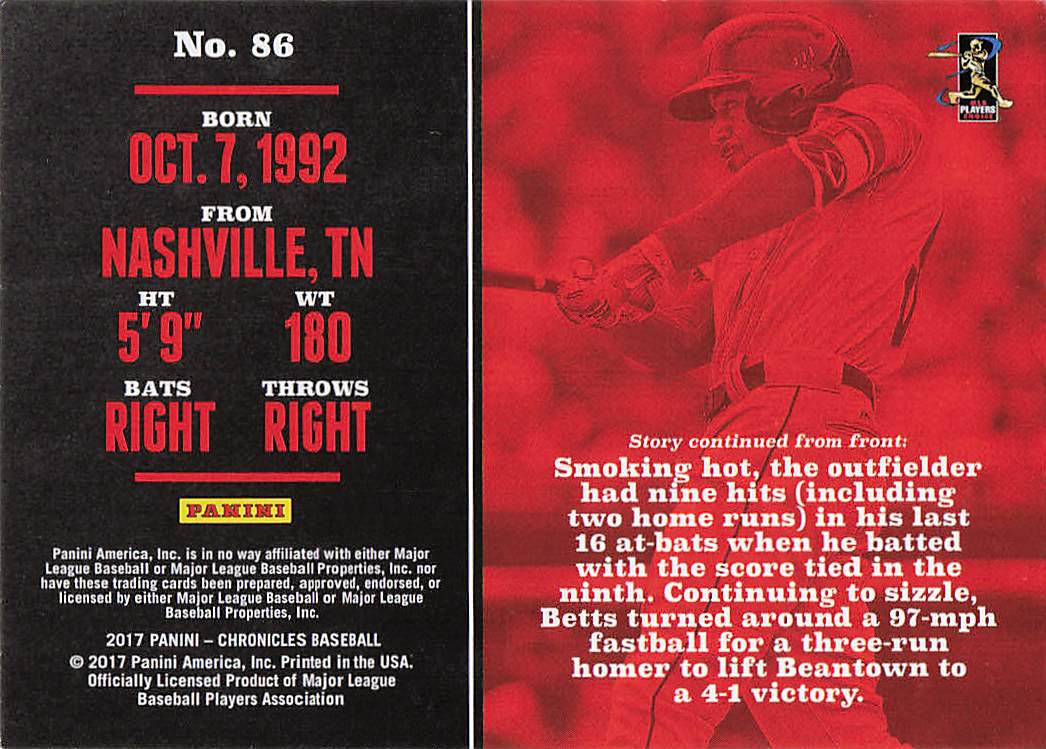 2017 Panini Chronicles Baseball Mookie Betts #86