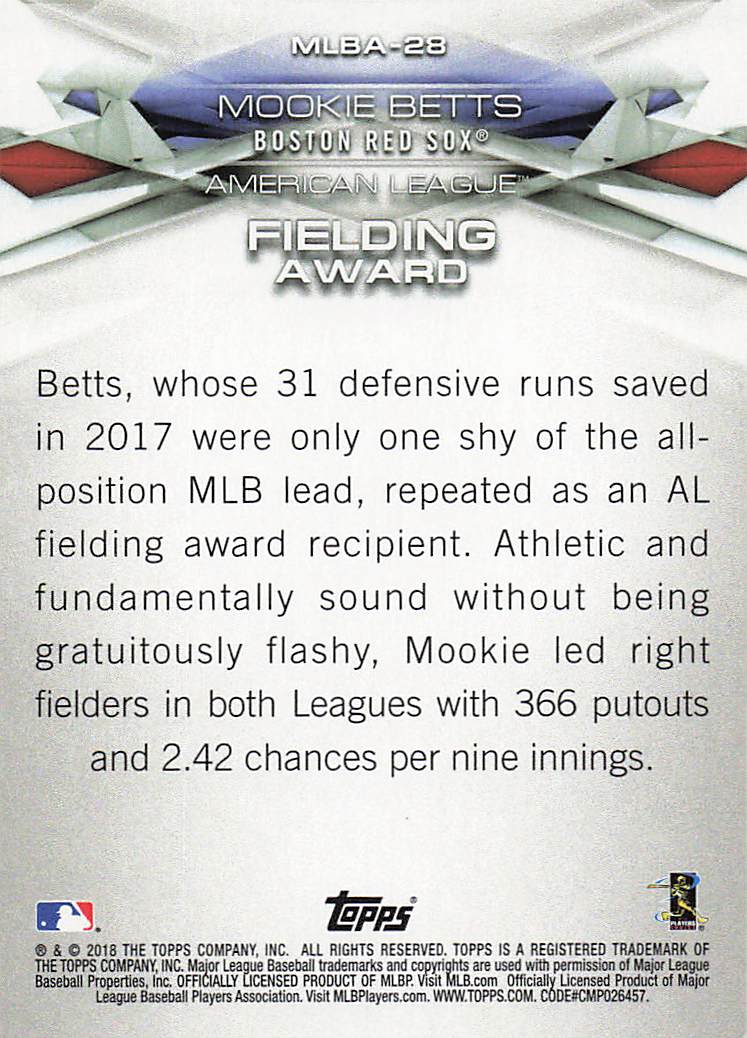 2018 Topps Baseball MLB Awards Mookie Betts #MLBA-28