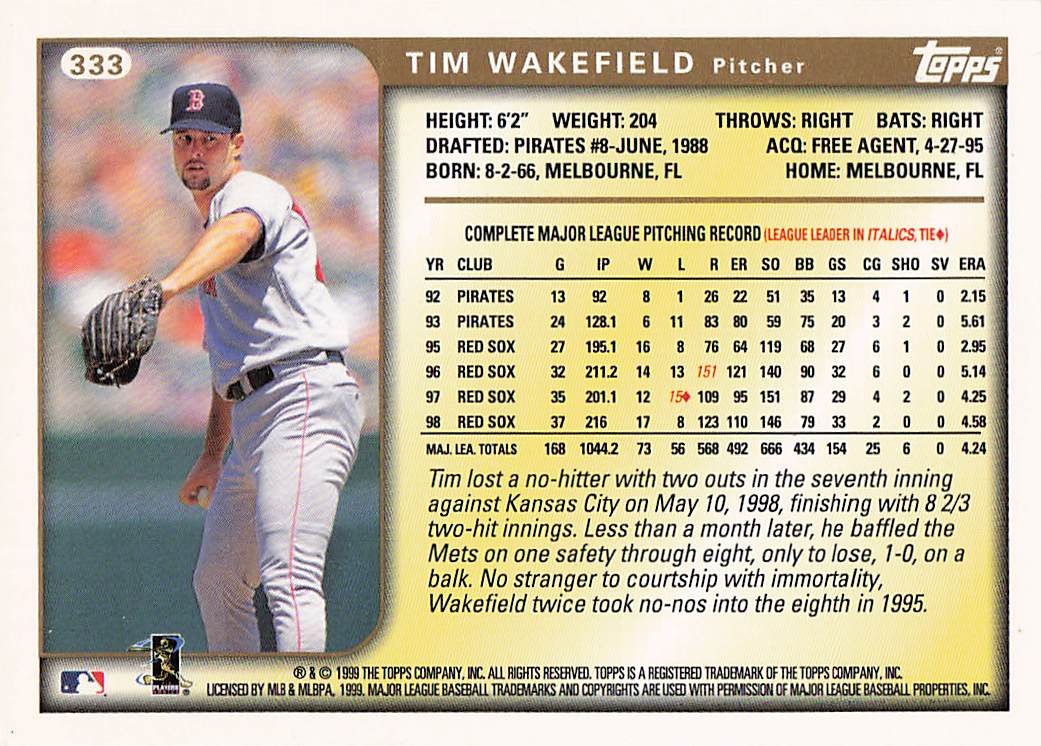 1999 Topps Baseball Tim Wakefield #333