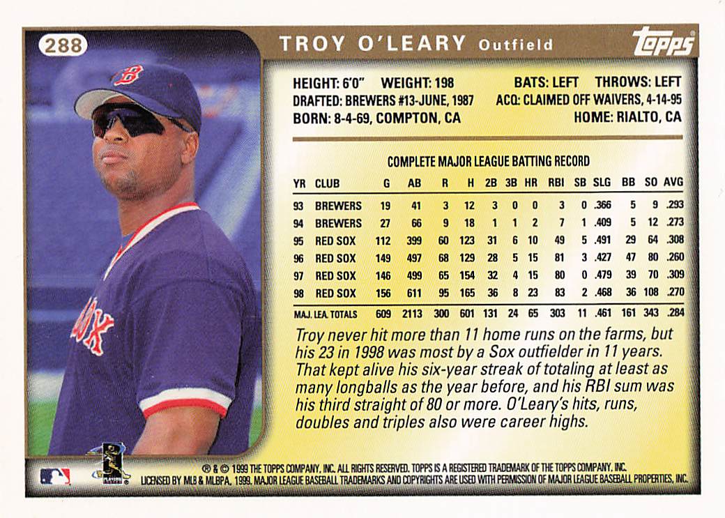 1999 Topps Baseball Troy O'Leary #288