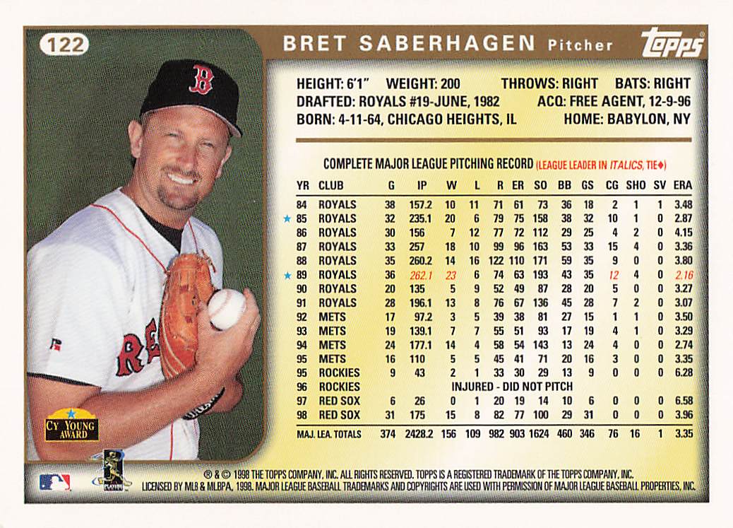 1999 Topps Baseball Bret Saberhagen #122
