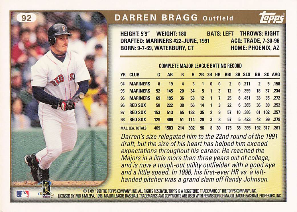 1999 Topps Baseball Darren Bragg #92
