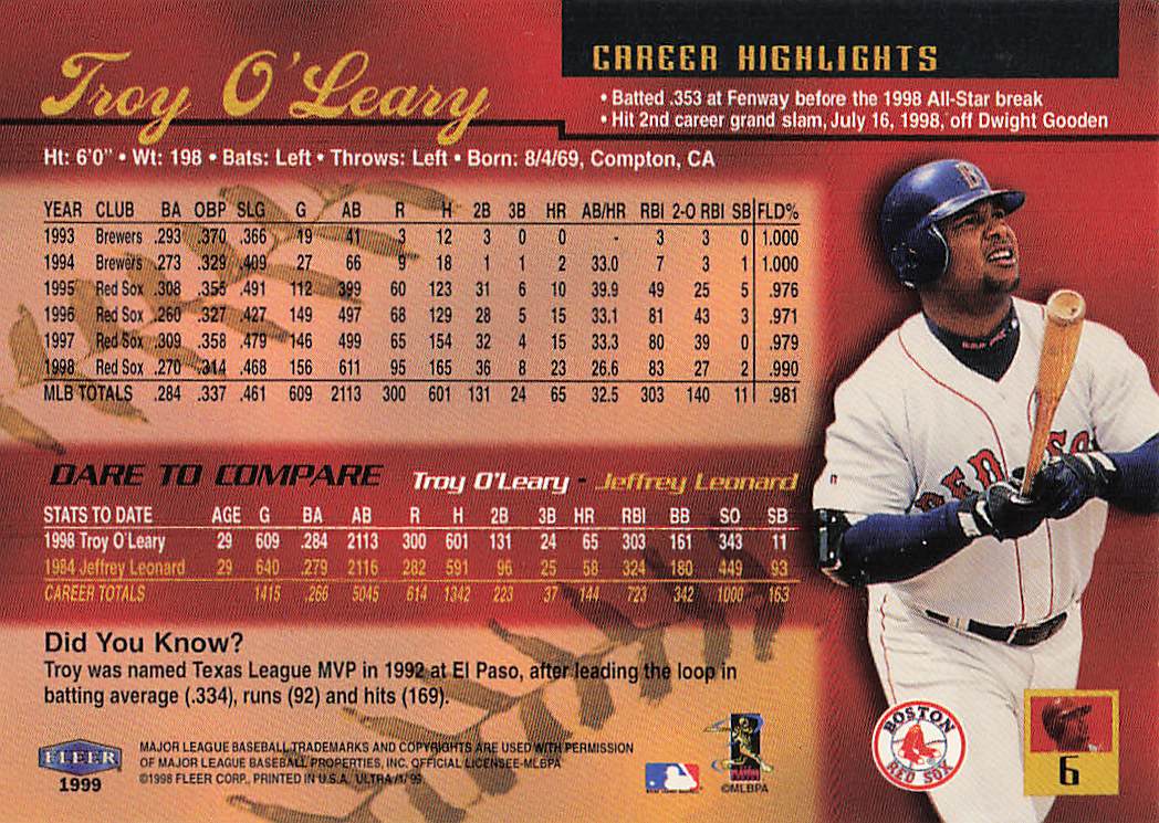 1999 Ultra Baseball Troy O'Leary #6