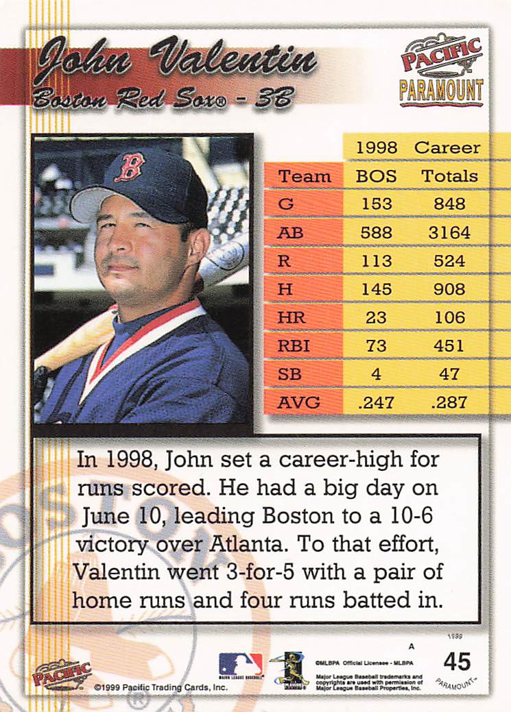 1999 Pacific Paramount Baseball John Valentin #45