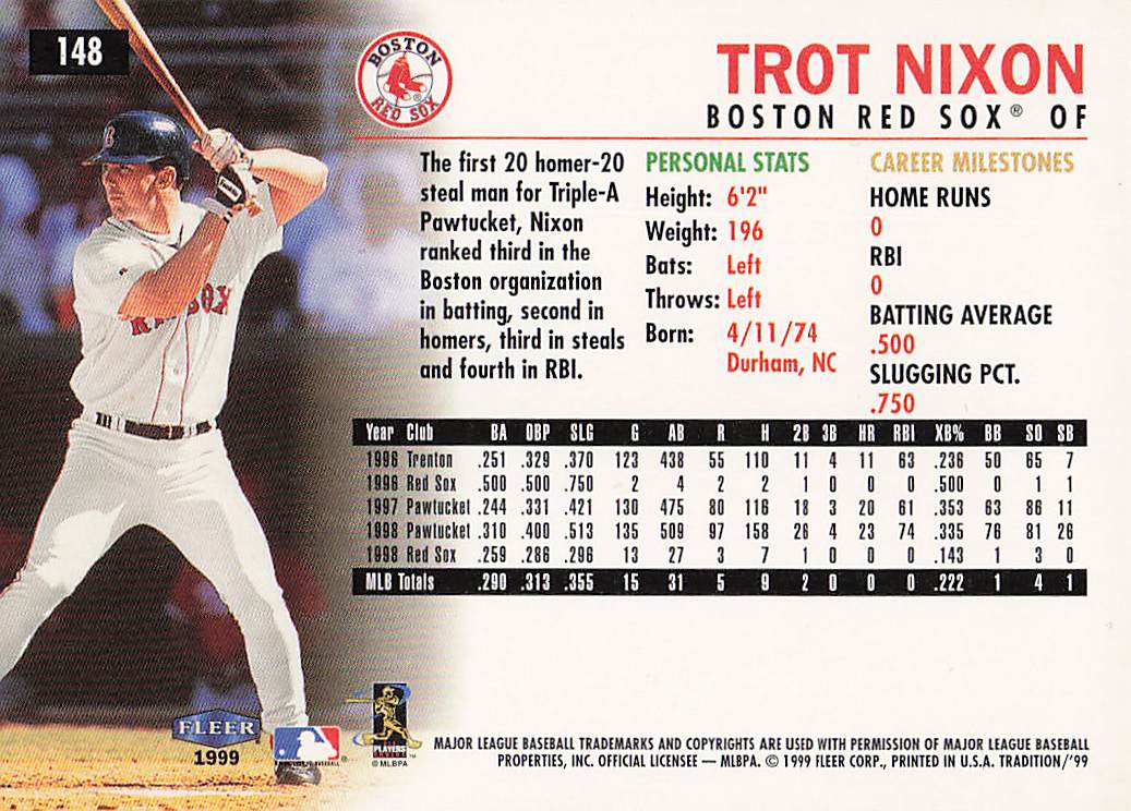 1999 Fleer Tradition Baseball Trot Nixon #148