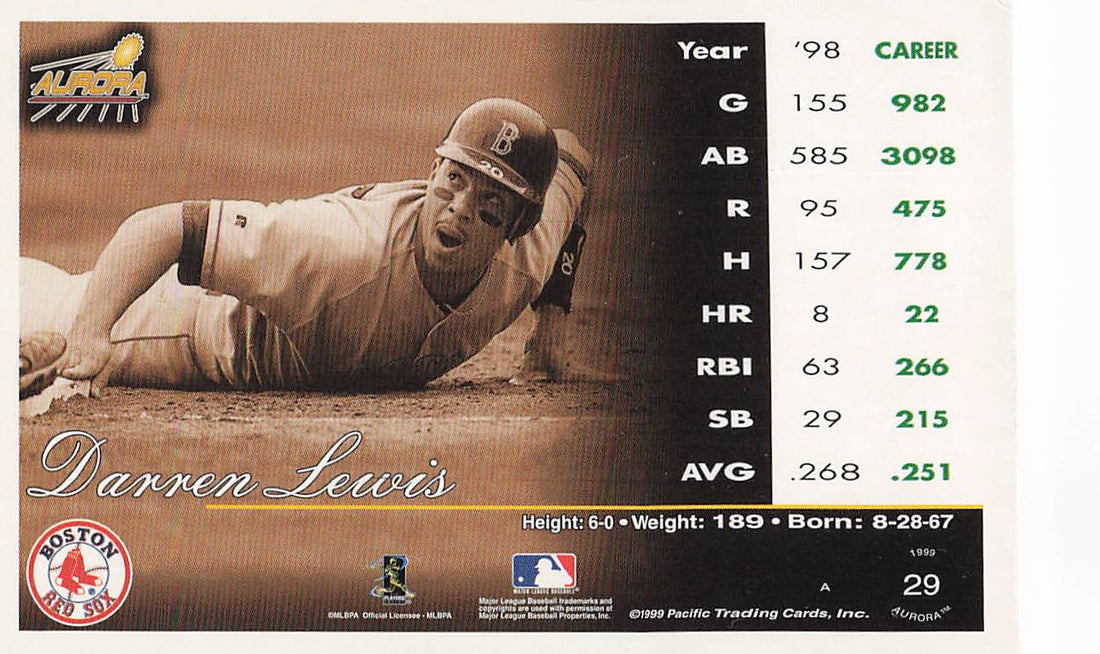 1999 Pacific Aurora Baseball Darren Lewis #29