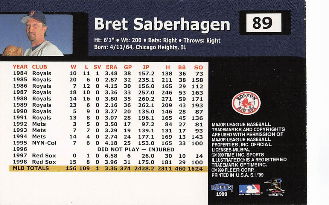 1999 Sports Illustrated Baseball Bret Saberhagen #89