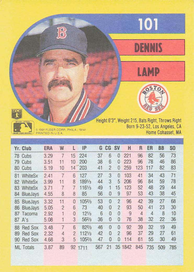1991 Fleer Baseball Dennis Lamp #101