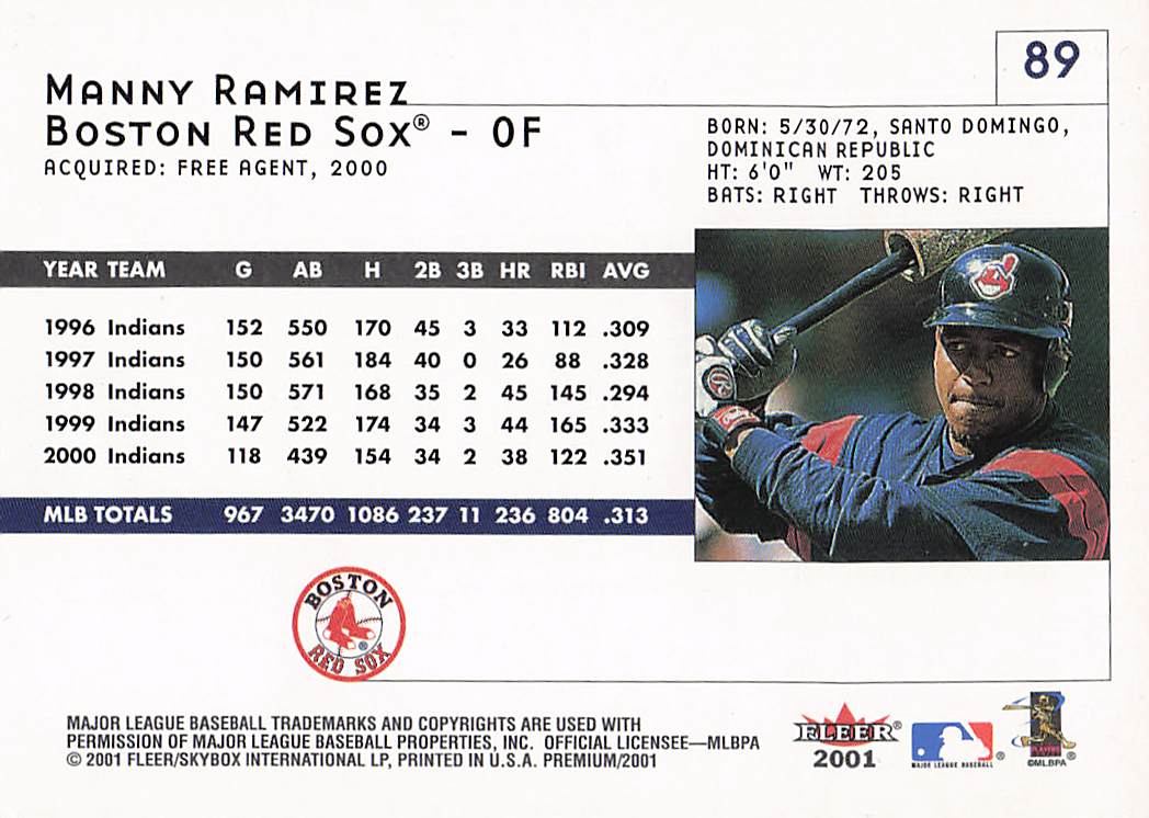 2001 Fleer Premium Baseball Manny Ramirez #89