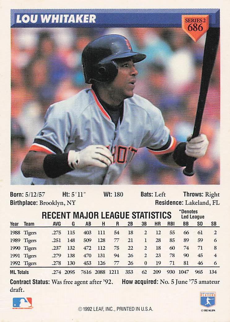 1993 Donruss Baseball Lou Whitaker #686