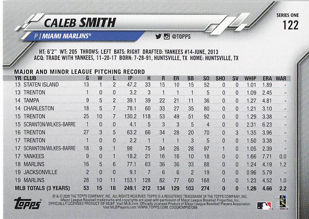 2020 Topps Baseball Caleb Smith #122