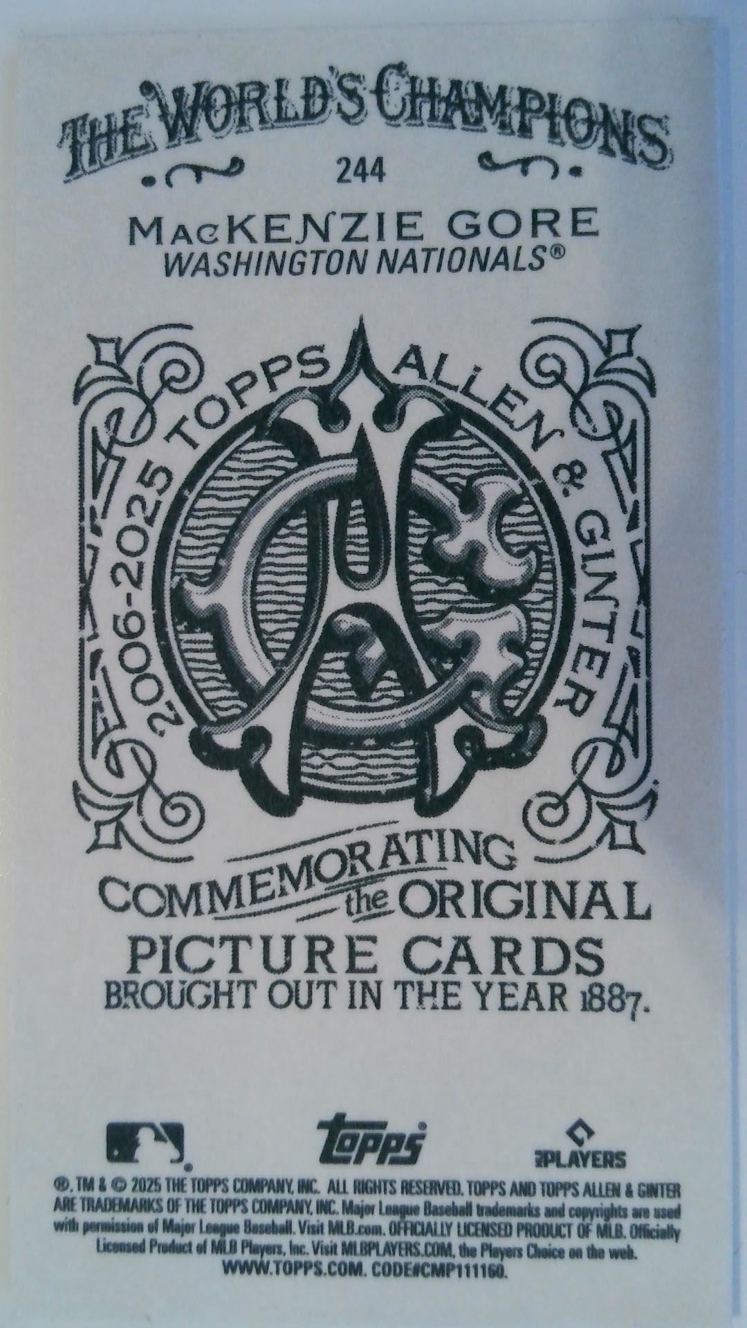 2025 Topps Allen & Ginter Baseball Mini Allen & Ginter Back MacKenzie Gore #244
