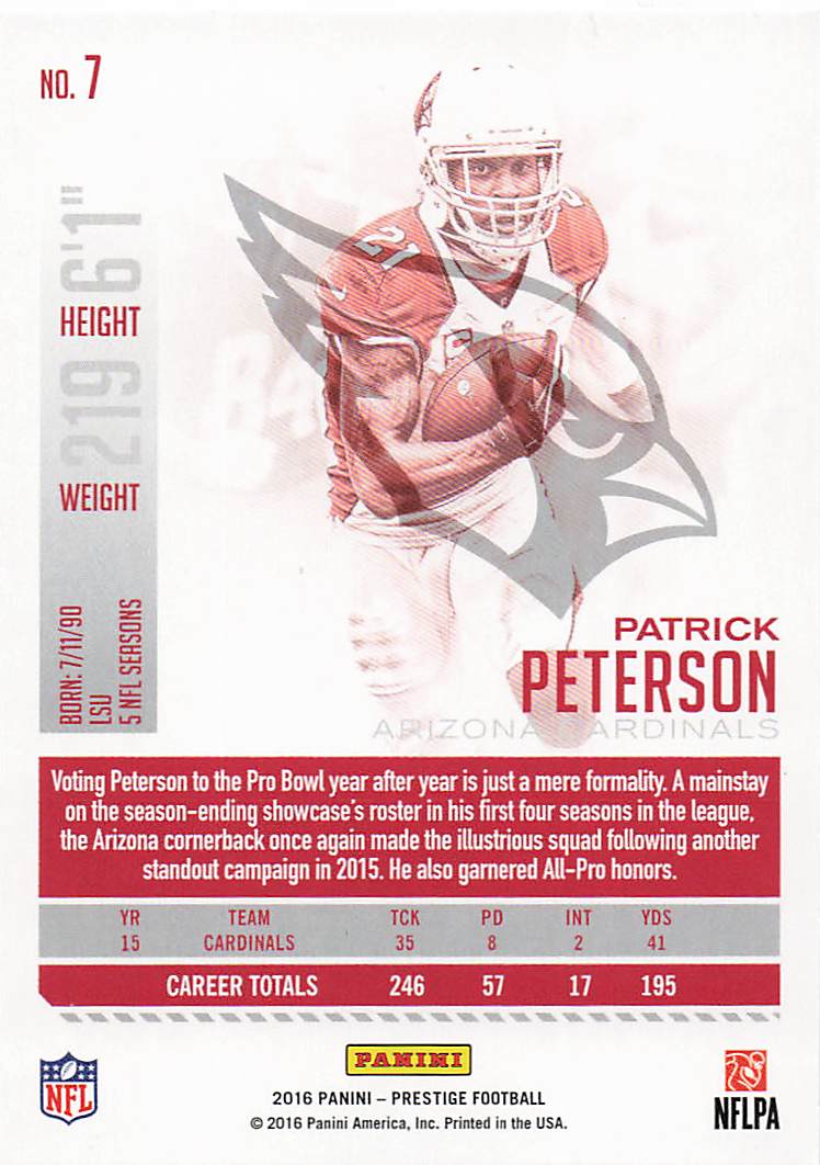 2016 Panini Prestige Football Patrick Peterson #7