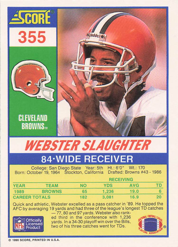 1990 Score Football Webster Slaughter #355