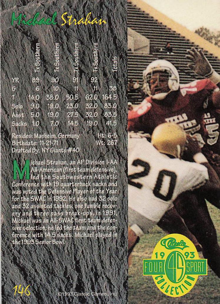 1993 Classic Four Sport Multisport Michael Strahan #146