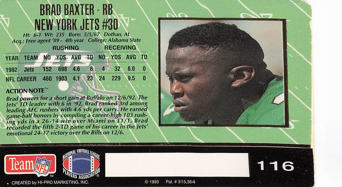 1993 Action Packed Football Brad Baxter #116