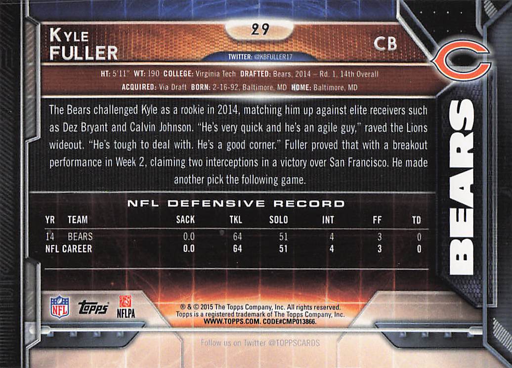 2015 Topps Football Kyle Fuller #29