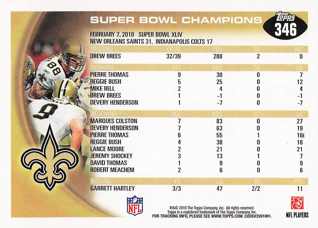 2010 Topps Football Super Bowl Champions #346