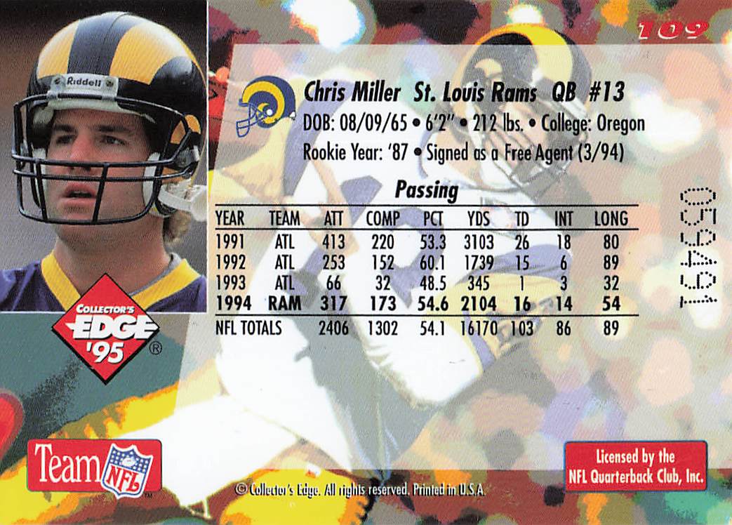 1995 Collector's Edge Football Chris Miller #109
