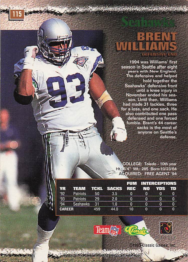 1995 Pro Line Football Brent Williams #115